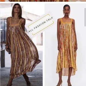 ZARA WOMAN Yellow Orange Crochet Top Flowy Beach Island Dress Size Small